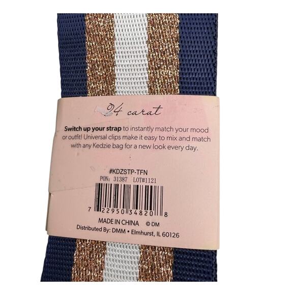 Kedzie BAG STRAP Racing Stripe Navy Blue Gold Hardware Crossbody Shoulder To 55" - Picture 3 of 6